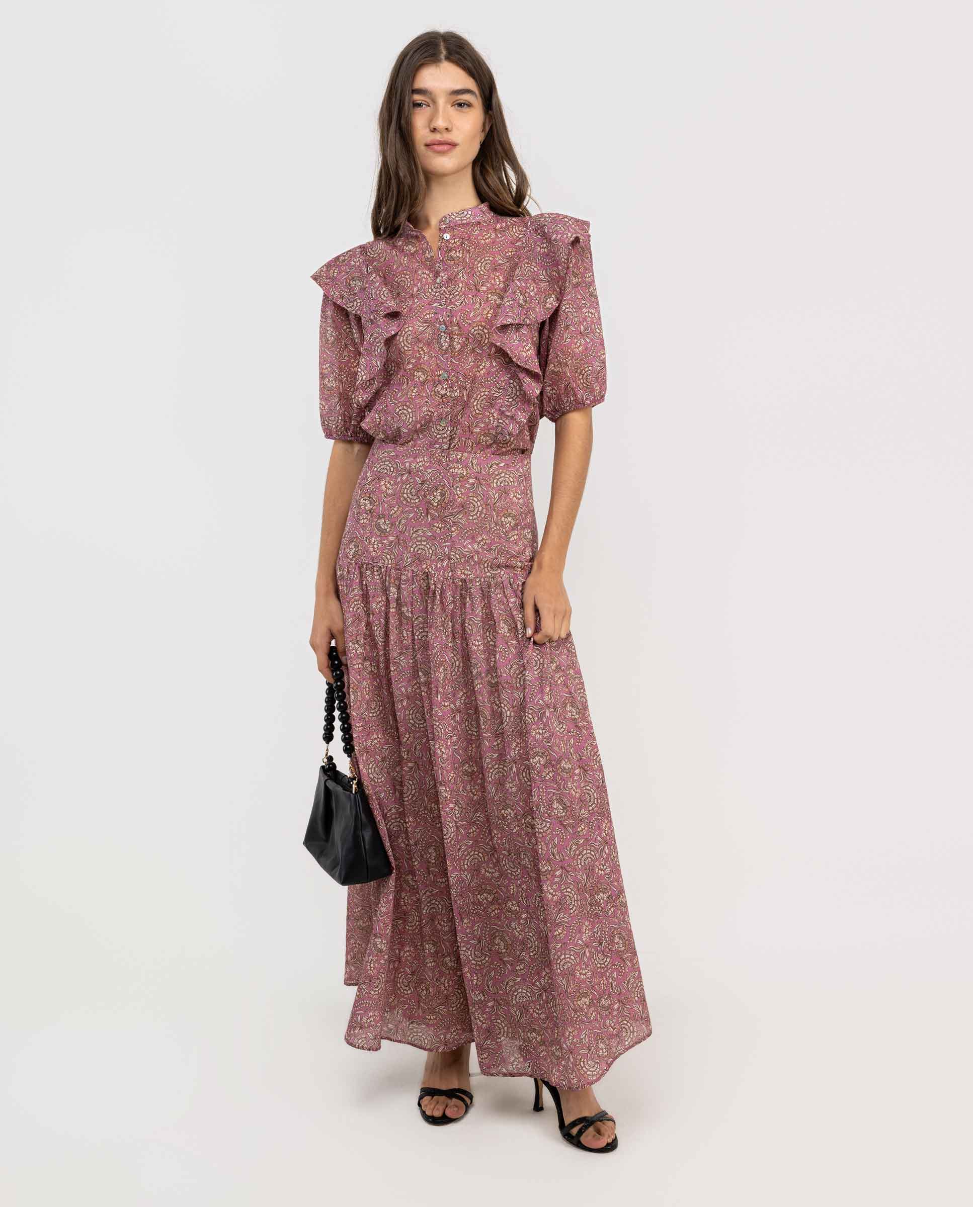 Falda Estampada Flores Rosa