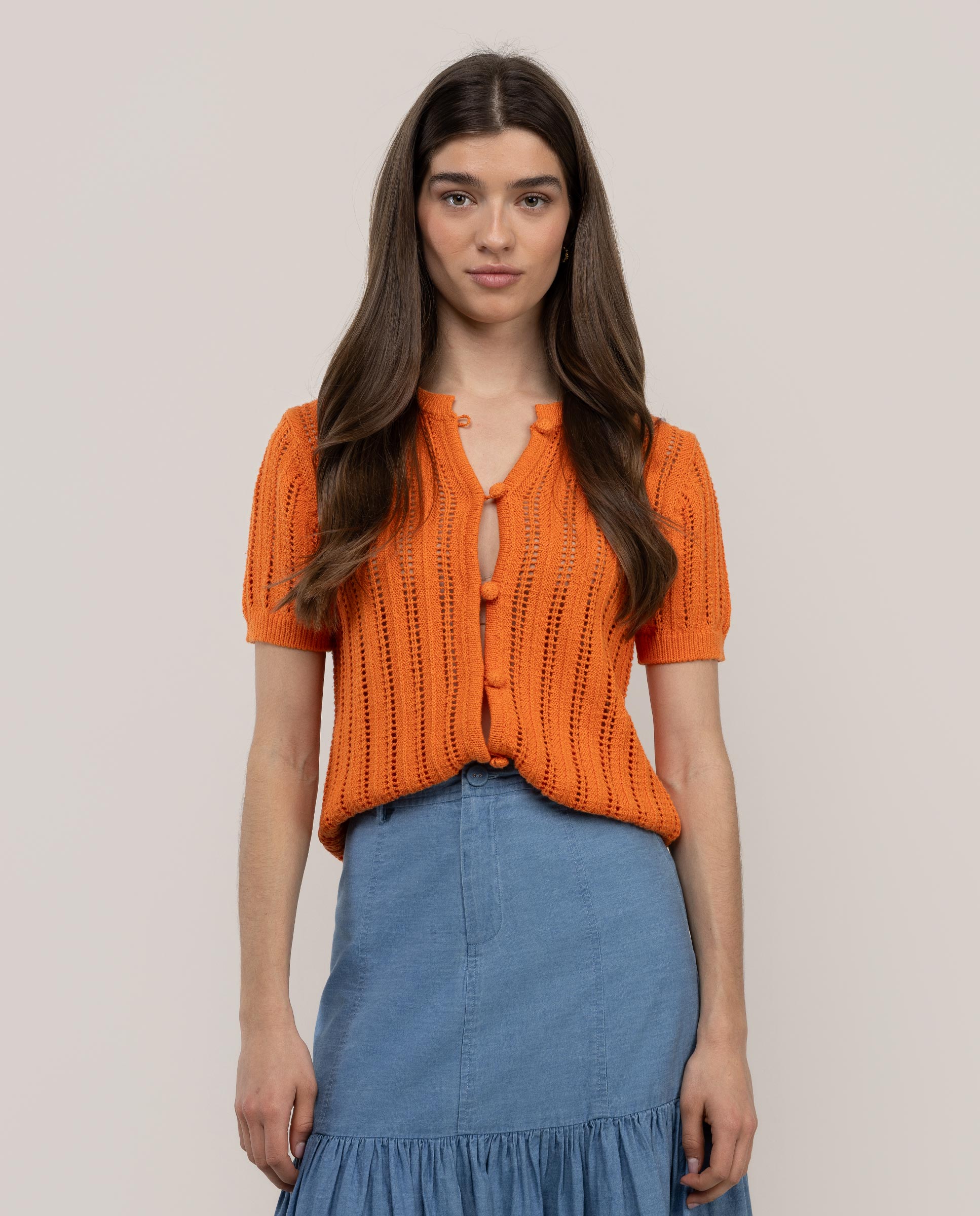 Madison Short Sleeve Button-Down Cardigan