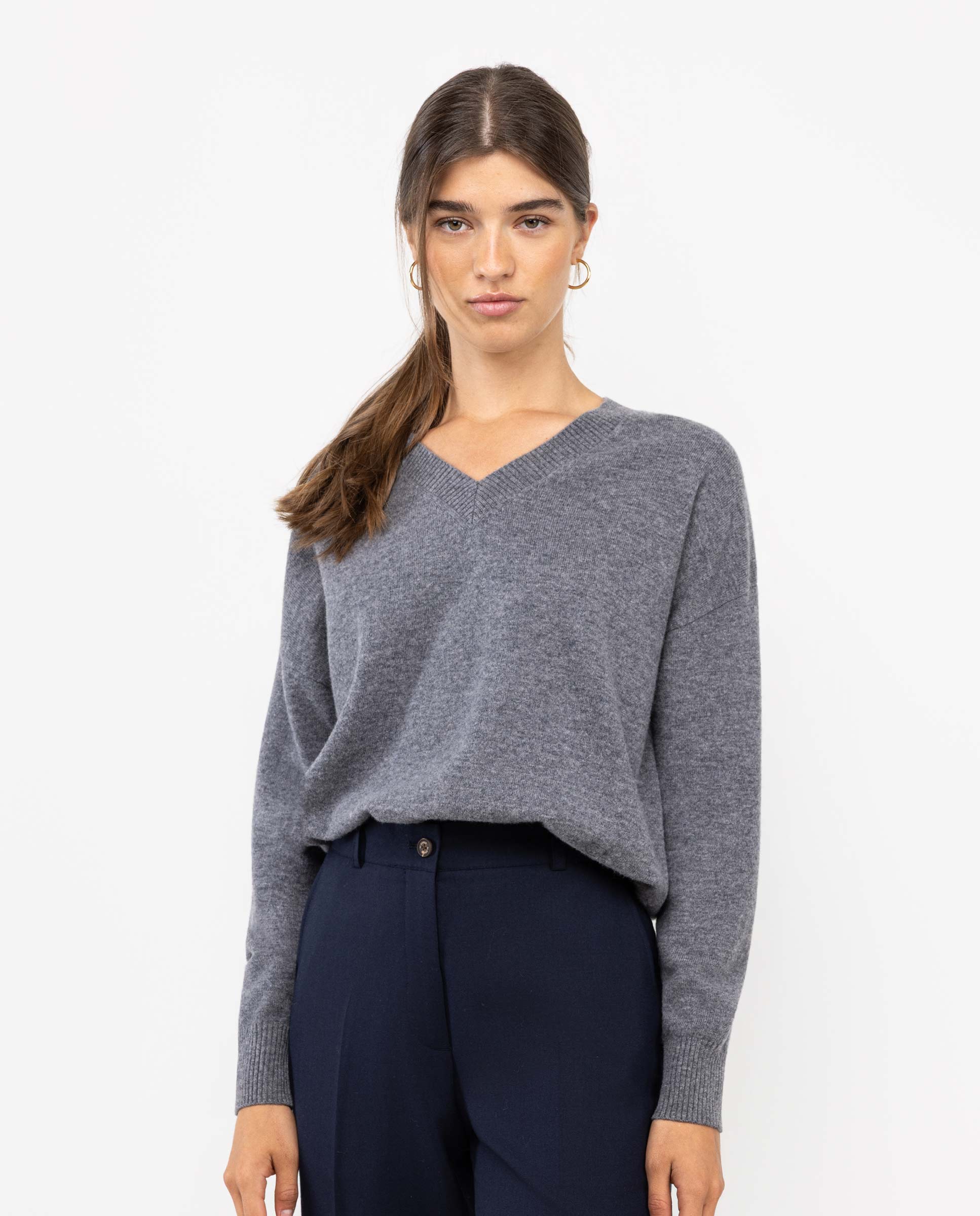 Melange Grey V-neck Jumper