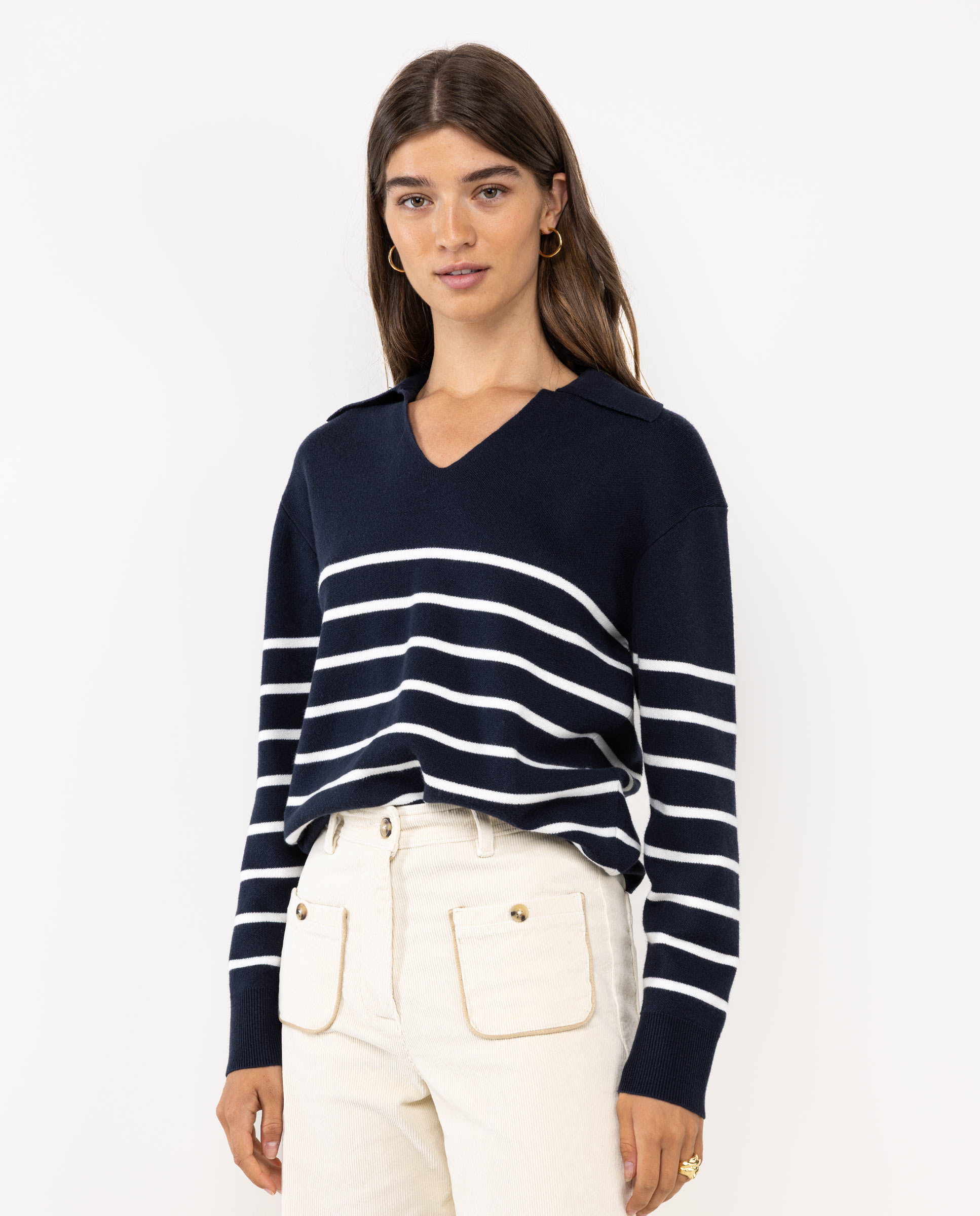 Nautical Navy Jumper W Cream Stripes