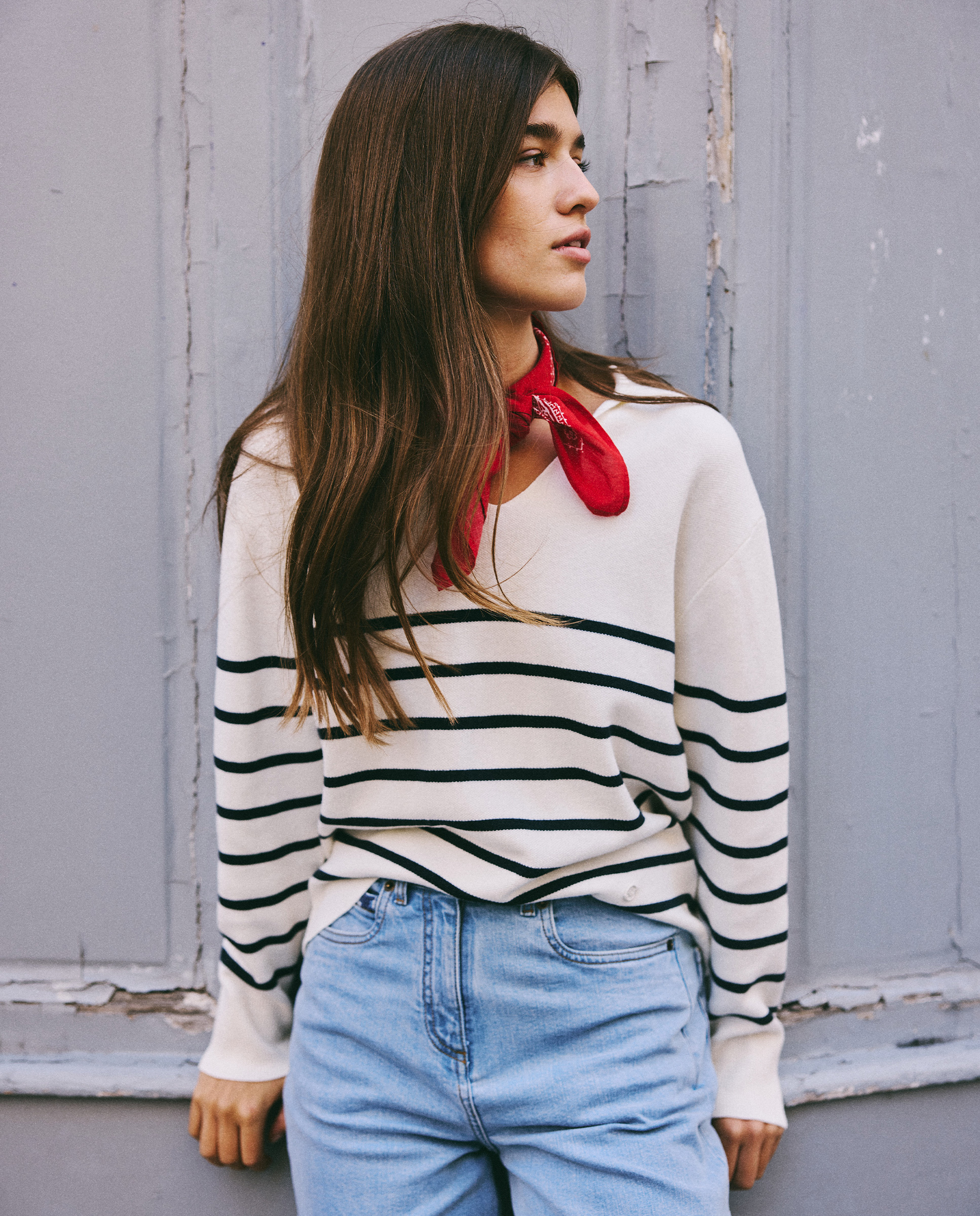 Nautical Cream Jumper W Navy Stripes