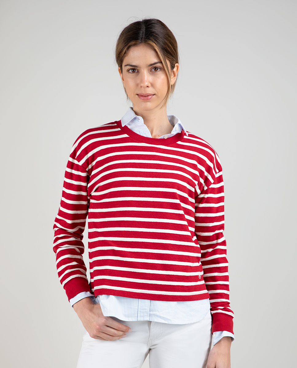 Sudadera Marinera Roja Raya Cruda