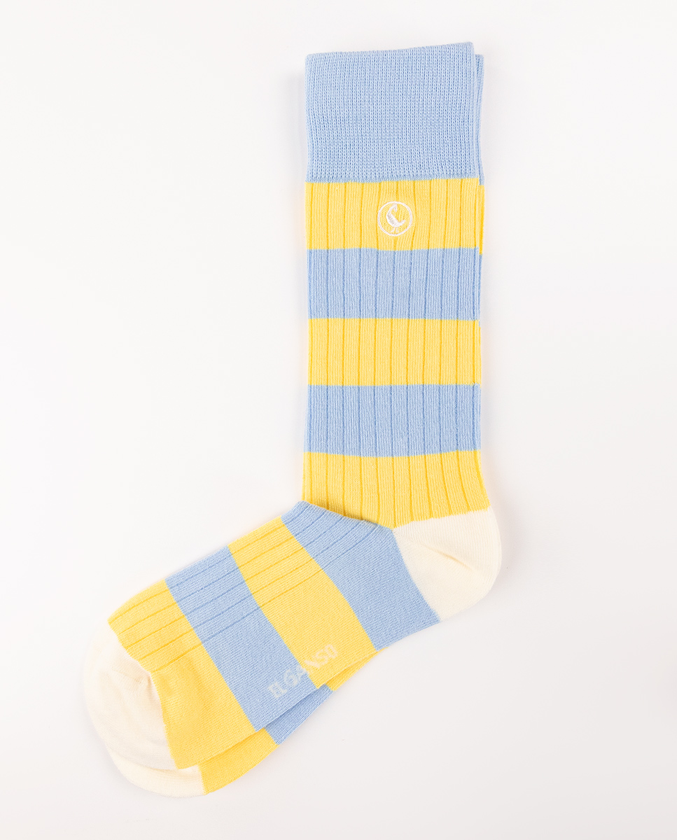 Ribbed Yellow Cotton Socks W Stripes