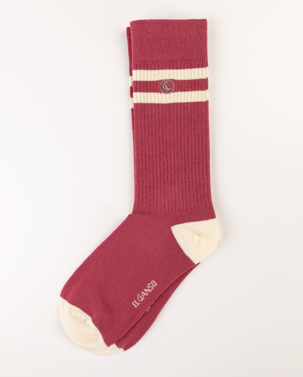 Meia de algodão midi listrada vermelha