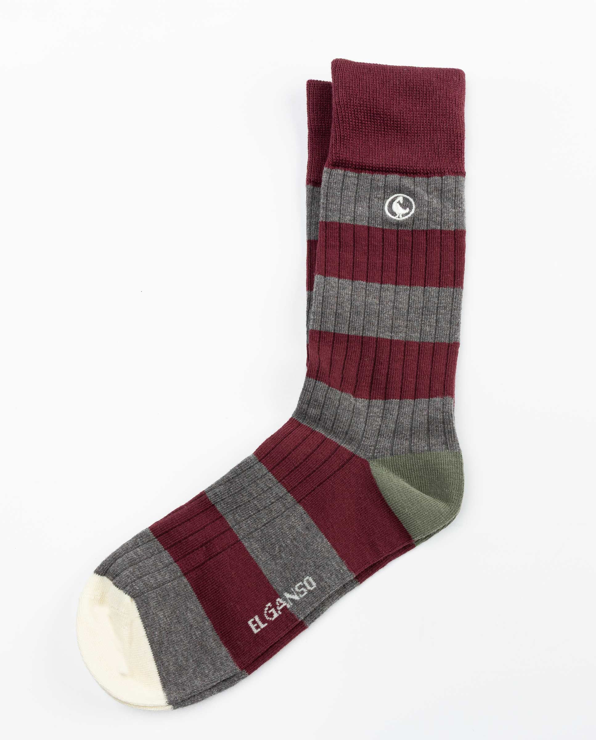 Ribbed Grey Cotton Socks W Stripes