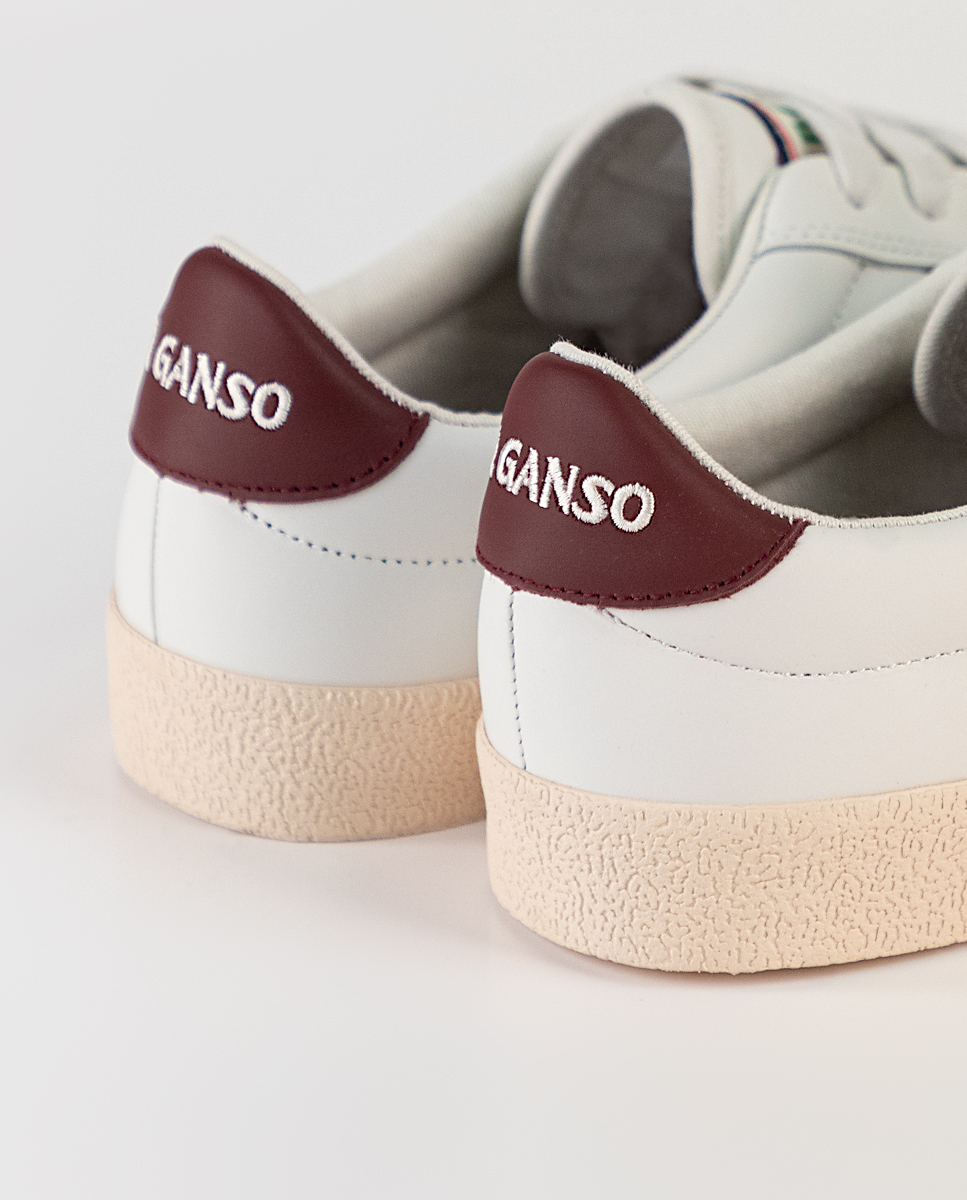 White Leather Trainers W Red Band